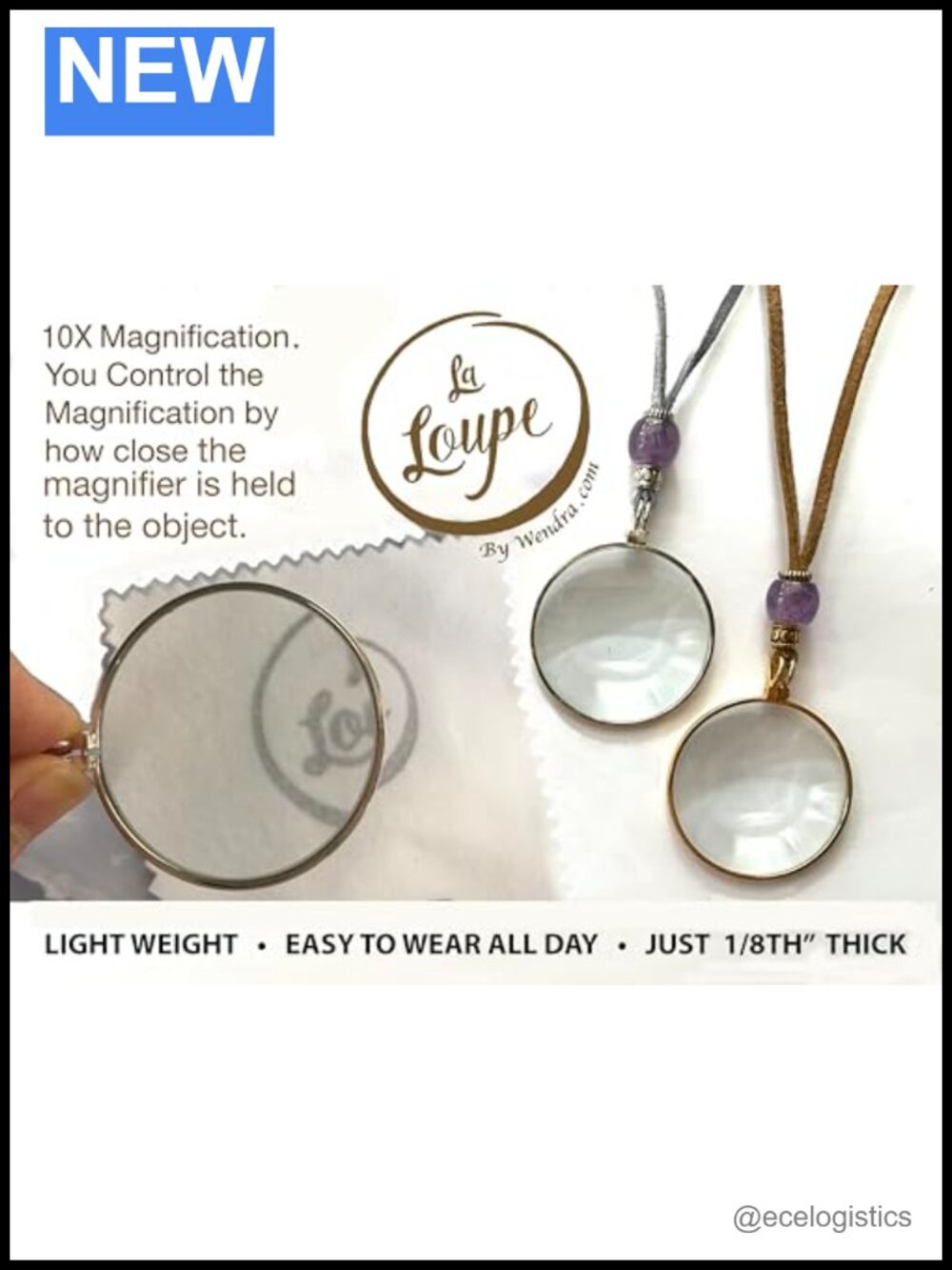 Magnifying Glass Pendant Necklace with Natural Crystal Handmade - Picture 3 of 6
